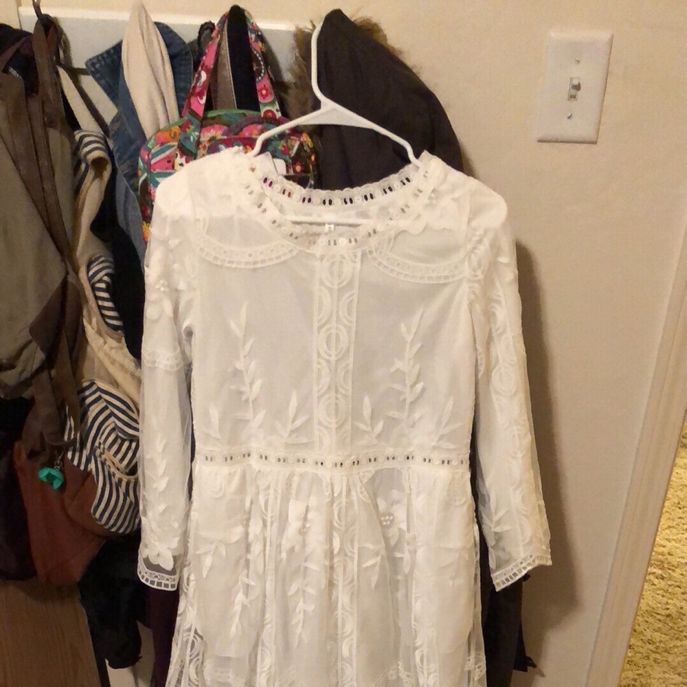 White long sleeve lace dress.